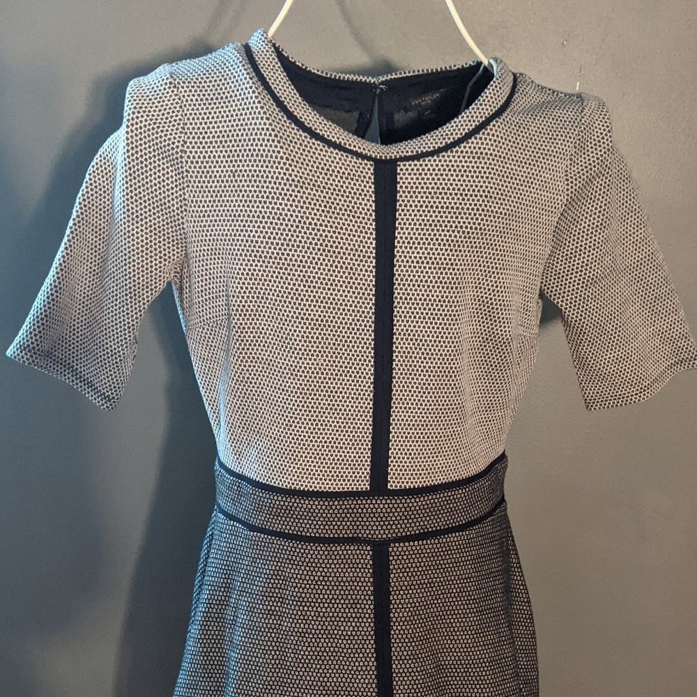 Simple Gray and Navy Fit and Flare Ann Taylor Dress